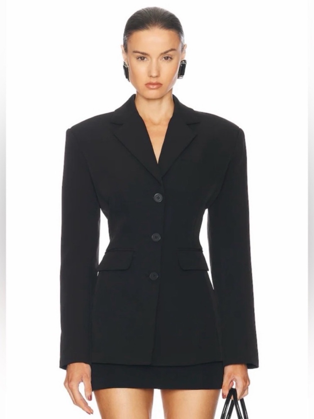 Structured Black Three-Button Tailored Blazer